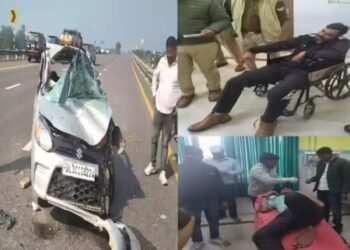 पूर्वांचल एक्सप्रेस-वे पर पलट गई अल्टो कार, बिहार से रेप आरोपी को ला रहे गाजियाबाद के 2 SI समेत 4 घायल