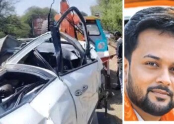 सीहोर रोड पर तेज रफ्तार कार का कहर, तालाब की बाउंड्री से टकराकर पलटी