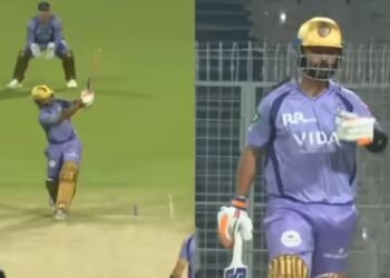 अजिंक्य रहाणे का ईडन में कोहराम, नवदीप सैनी की गेंद पर जड़ा गगनचुंबी छक्का, 20 गेंदों में ठोक डाली फिफ्टी