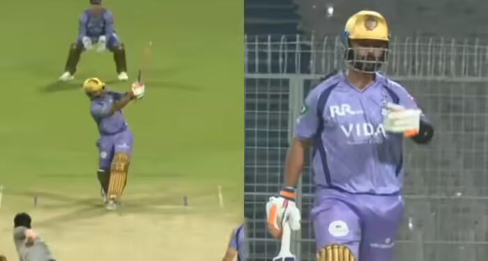 अजिंक्य रहाणे का ईडन में कोहराम, नवदीप सैनी की गेंद पर जड़ा गगनचुंबी छक्का, 20 गेंदों में ठोक डाली फिफ्टी