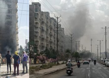 भोपाल के रचना टॉवर में खड़ी इलेक्ट्रिक स्कूटी में लगी आग, चपेट में आए कई वाहन; बहुमंजिला इमारत में फैला धुआं