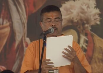 सुवेंदु अधिकारी बंगाल में भाजपा के पहले मुख्यमंत्री:दिलीप घोष, अग्निमित्रा पॉल, निषिथ प्रमाणिक और अशोक मंत्री बने; सभी ने बांग्ला में शपथ ली