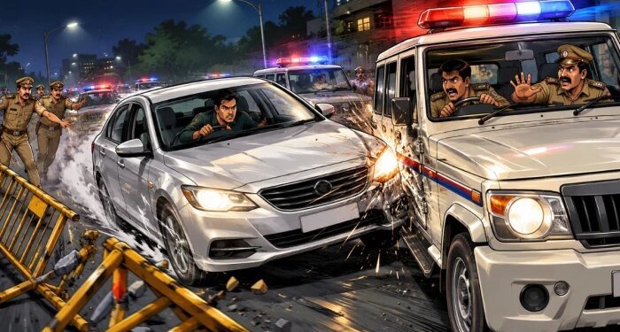 भोपाल में 2 किलोमीटर तक चली पुलिस-चोर की ‘रेस’; घेराबंदी तोड़ ASI की गाड़ी को ठोककर भागा तस्कर, नहीं पकड़ सकी पुलिस