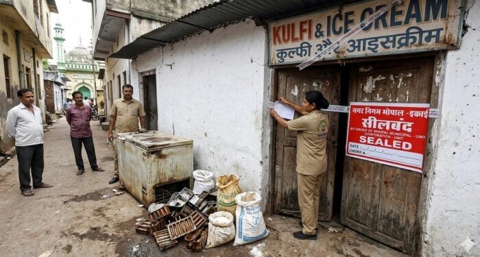भोपाल में गंदगी के बीच तैयार हो रही थी कुल्फी, नगर निगम ने मारा छापा, 10 हजार का जुर्माना लगाकर किया सील