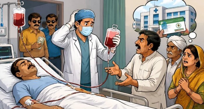 गलत ब्लड चढ़ने से खुरई के किसान की मौत, आयुष्मान कार्ड पर ‘मुफ्त इलाज’ का झांसा देकर भोपाल ले गए थे दलाल