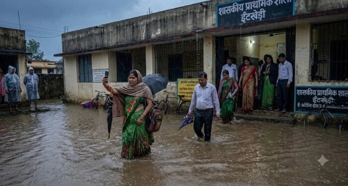 भोपाल में भारी बारिश से स्कूलों में घुटनों तक पानी, छुट्टी के आदेश में देरी; ई-अटेंडेंस के लिए शिक्षकों को पहुंचना पड़ा स्कूल